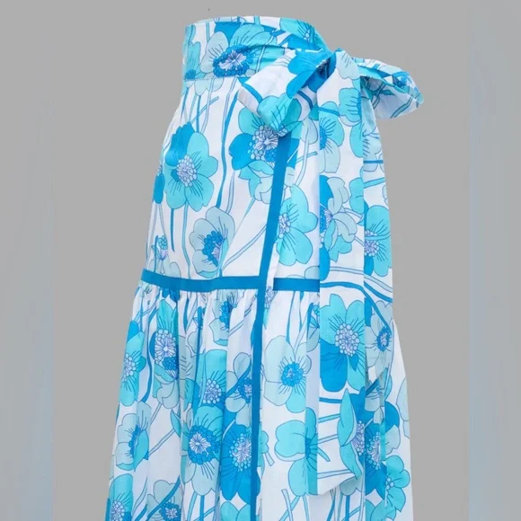 Loretta Caponi Italy Haute Couture Flowers Waves Veradero skirt cotton XL NWT - Picture 2 of 3